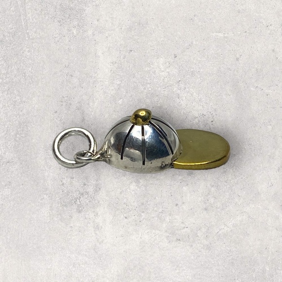 925 Mexico 2Tone Sterling Silver Baseball Softball Sports Cap Hat SMALL Pendant - Picture 3 of 5